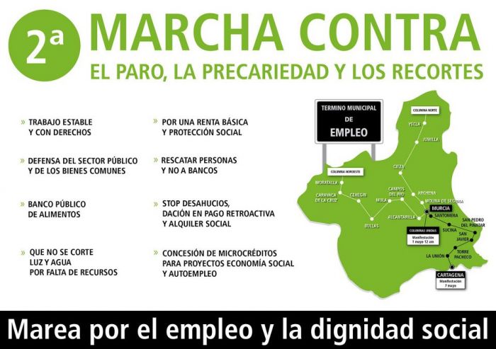 El Colegio Oficial de Trabajo Social de la Región de Murcia apoya la II Marcha contra el Paro, la Precariedad y los Recortes que este sábado inicia sus recorridos, siempre pacíficos, por la Región de Murcia