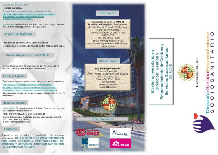 Máster Universitario en Dirección, Gestión y Emprendimiento de Centros y Servicios Sociosanitarios
