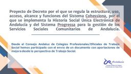 Aportaciones al Sistema Cohessiona y Sistema Progressa para la gestión de los Servicios Sociales Comunitarios de Andalucía
