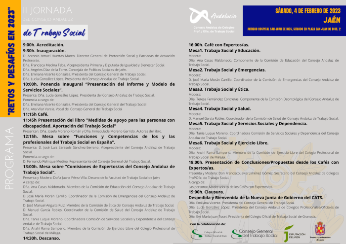 II Jornadas del Consejo Andaluz “Retos y Desafíos en 2023” Sábado 4 febrero. Jaén
