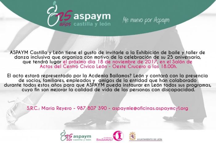 Exhibición de baile y taller de danza inclusiva, que tendrá lugar el próximo día 18 de noviembre. Organizada por ASPAYM