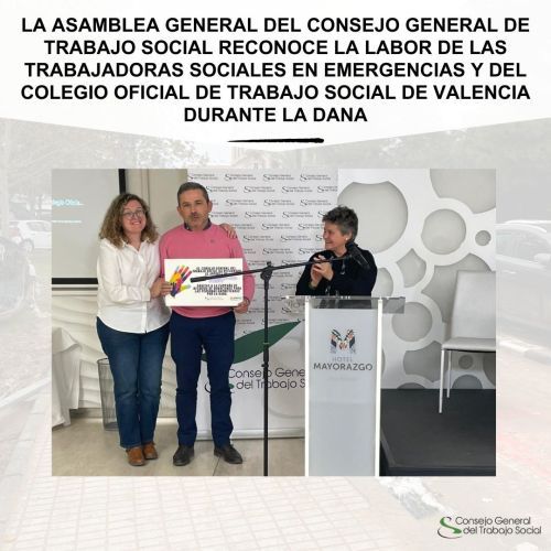 La Asamblea General del Consejo General del Trabajo Social reconoce la labor del Grupo de Emergencias del Colegio durante la DANA