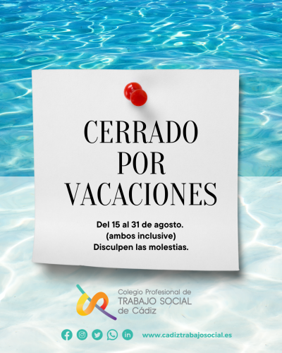 Calendario vacacional del Colegio Profesional de Trabajo Social de Cádiz