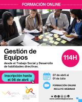 CURSO ONLINE "GESTIÓN DE EQUIPOS DESDE EL TRABAJO SOCIAL Y DESARROLLO DE HABILIDADES DIRECTIVAS”. 