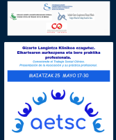 2026 (1) - Gizarte Langintza Klinikoa ezagutuz. Elkartearen aurkezpena eta bere praktika profesionala // Conociendo el Trabajo Social Clínico. Presentación de la Asociación y su práctica profesional.