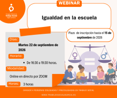Webinar: “Igualdad en la escuela”. 22 de septiembre de 2026.