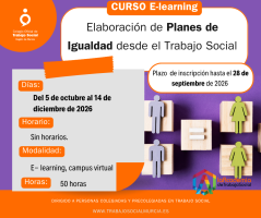 Curso e-learning: “Elaboración de Planes de Igualdad desde el Trabajo Social”. Inicio 5 de octubre de 2026.