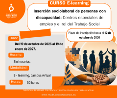 Curso: “Inserción sociolaboral de personas con discapacidad: Centros especiales de empleo y el rol del Trabajo Social”. Inicio 19 de octubre de 2026