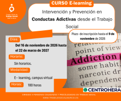 Curso: “Intervención y Prevención en Conductas Adictivas desde el Trabajo Social”. Inicio 16 de noviembre de 2026